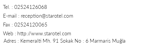 Star Hotel Marmaris telefon numaralar, faks, e-mail, posta adresi ve iletiim bilgileri